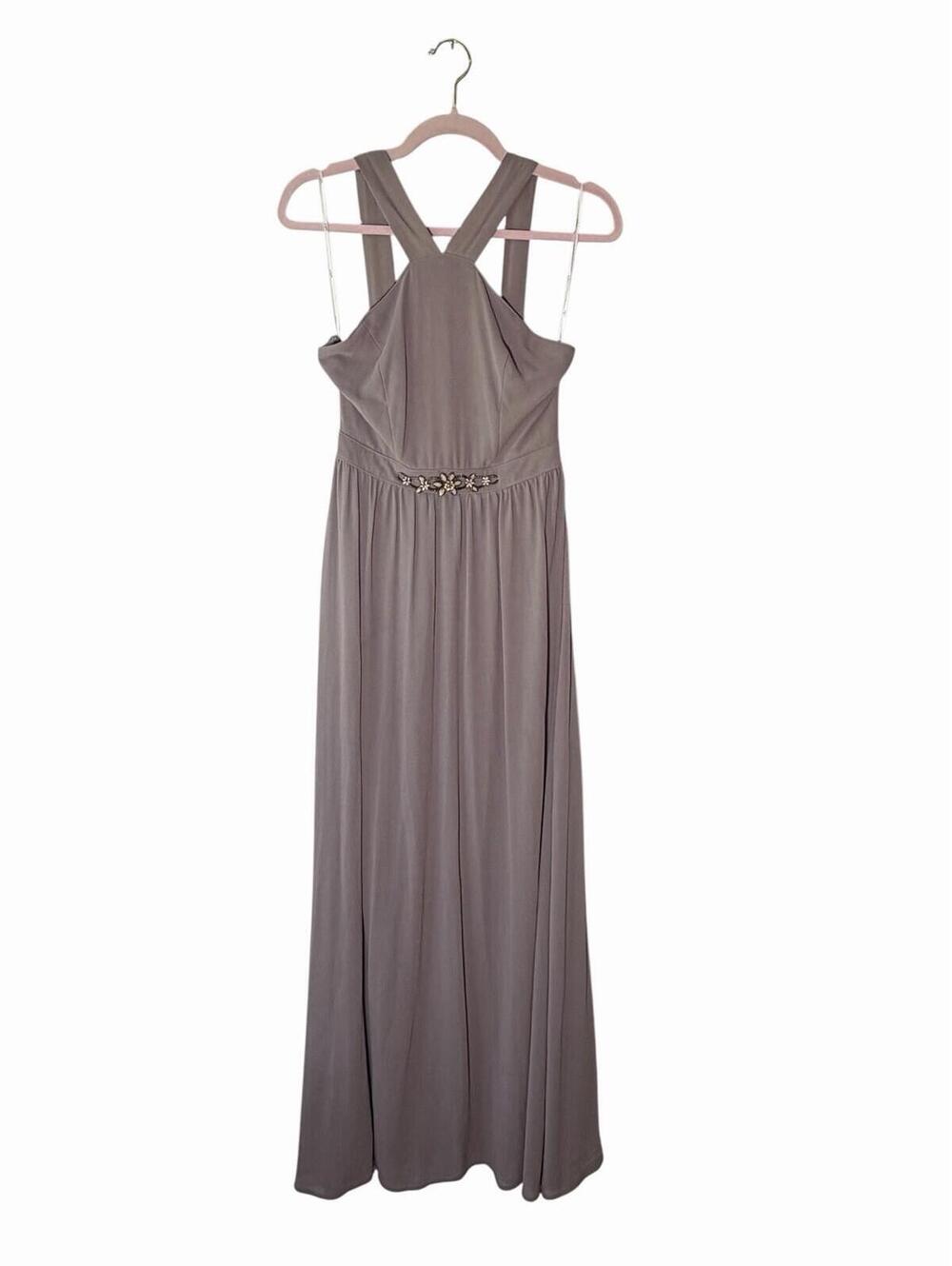 Lulus Taupe Sleeveless Maxi Bridesmaid Dress‎ Beaded Waist Polyester Size S